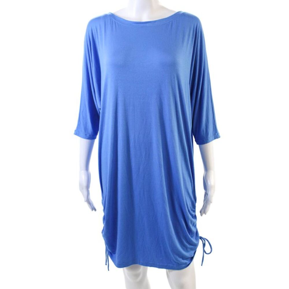 Roidal Womens Rouched Side Detail Boat Neck Mini Dress Light Blue Size 3